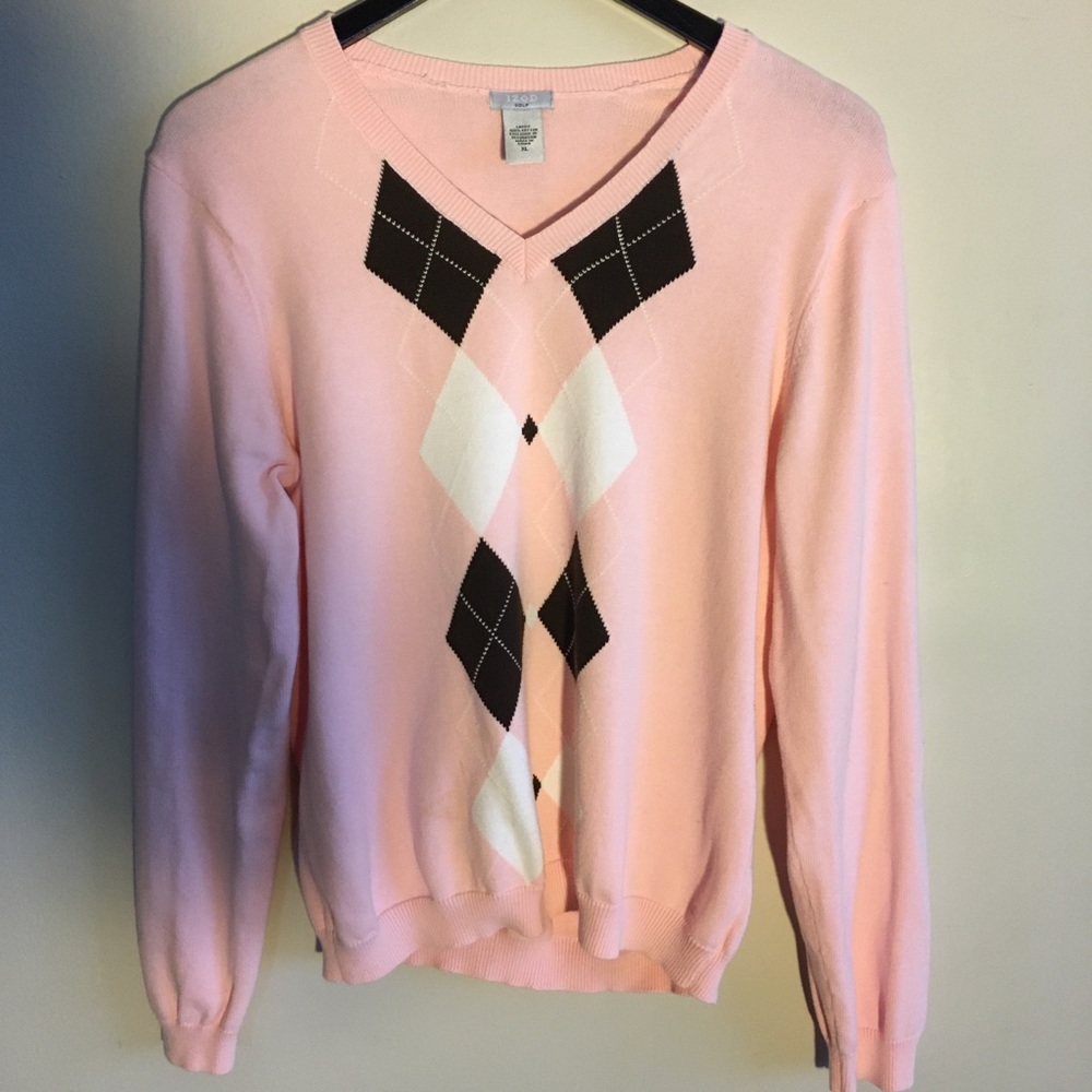 Izod Golf Pink/Black Argyle Pullover Sweater